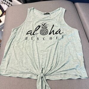 “aloha beaches” green tank top